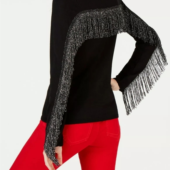 I.N.C.BLACK Metallic Fringe Trim Crewneck - Picture 2 of 6